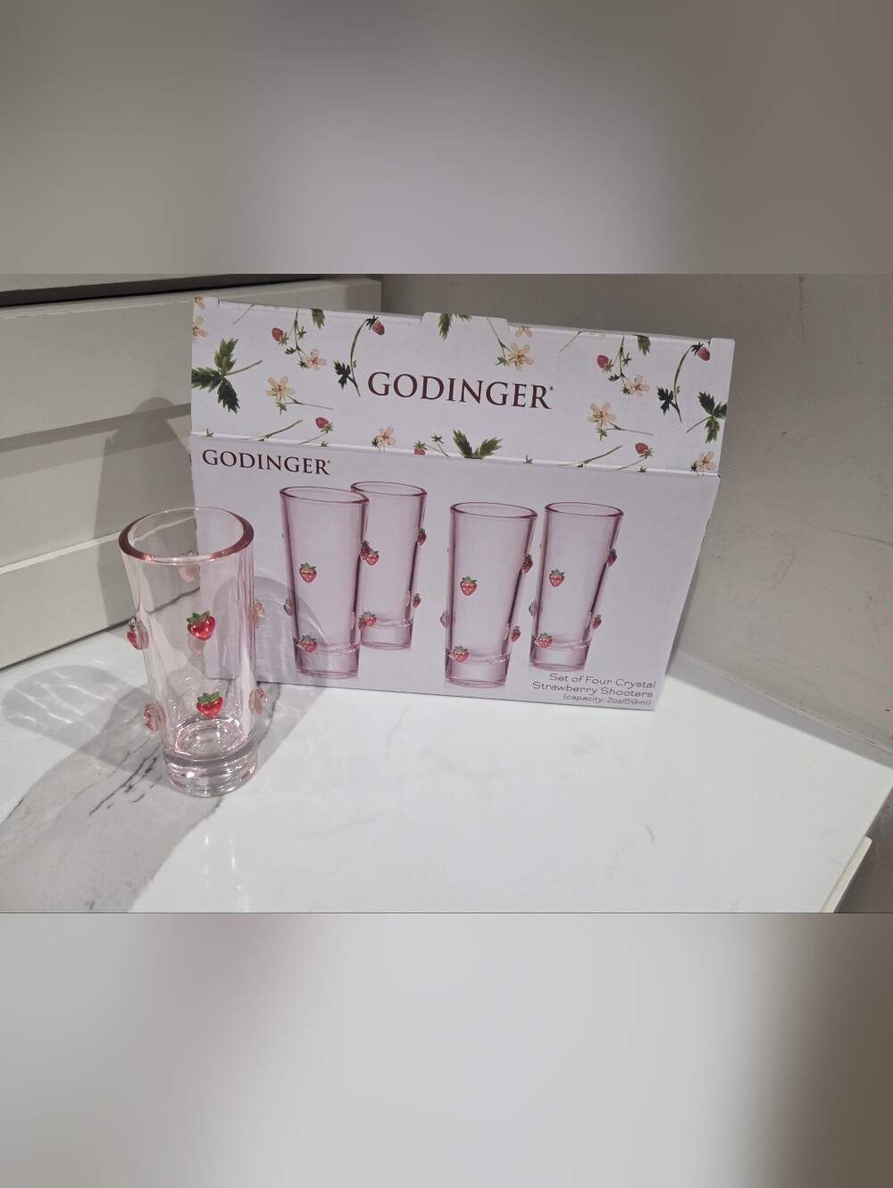 Godinger Pink Strawberry Accent Crystal Shooter Glasses - Set of 4